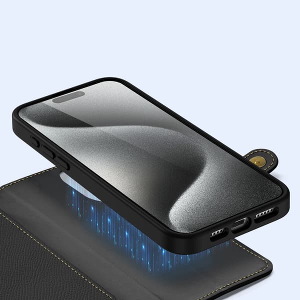 Dux Ducis Lawa -nahkakotelo iPhone 15 Prolle - musta