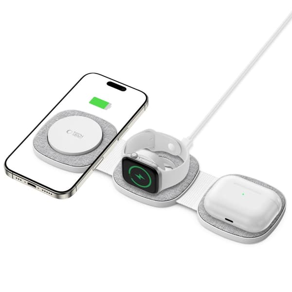 TECH-PROTECT QI15W-A32 3-i-1 magnetisk Magsafe trådløs oplader grå