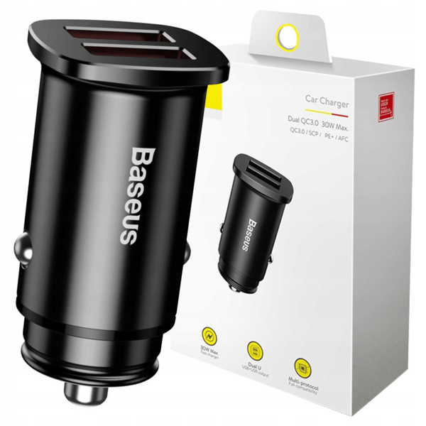 Baseus Square Biloplader 2xUSB QC3.0 5A 30W (Sort)