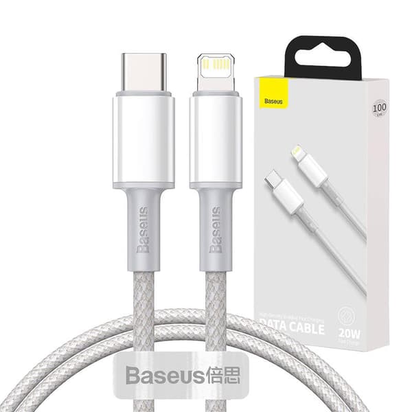 Baseus Högdensitetsflätad USB-C till Lightning-kabel, 20W, 5A, PD, 1m (vit)