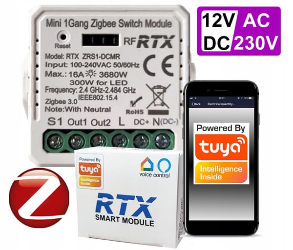 ZigBee TUYA SPÆNDINGSFRI relæcontroller + RF 12V/230V strømforsyning