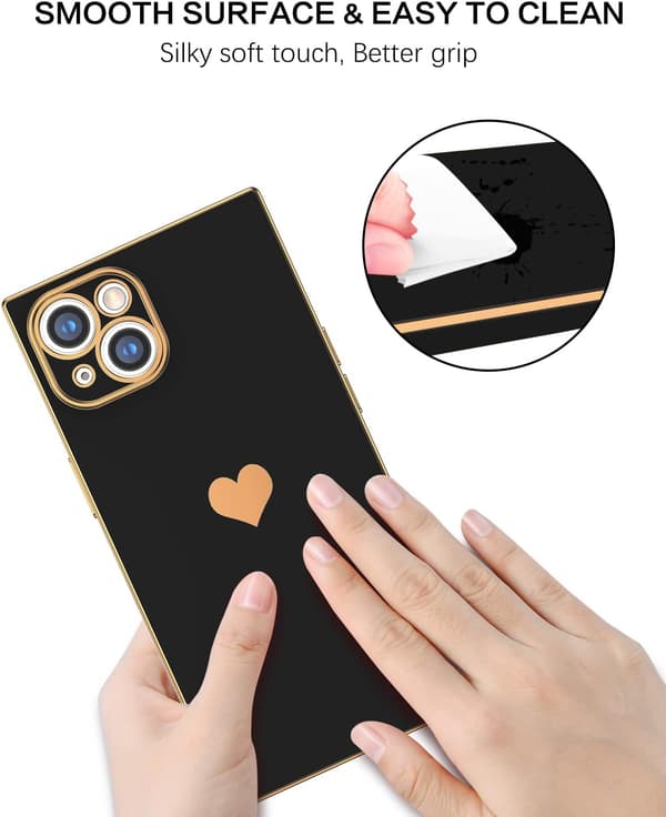 APPLE IPHONE 13 ETUI LYS SILIKONE SORT GULD MED HJERTE