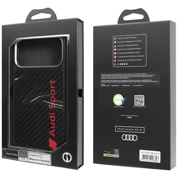 Audi R8 MagSafe-cover i kulfiber til iPhone 17 Pro Max - sort