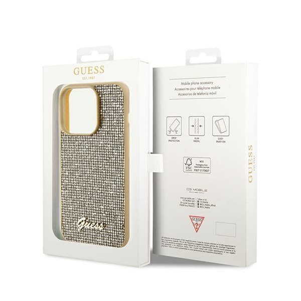 Guess Disco Metal Script - iPhone 14 Pro Max -suojakuori (kulta)