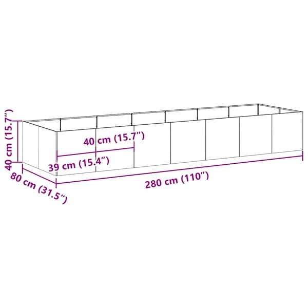 vidaXL sort urtepotte 280x80x40 cm stål