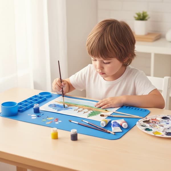 Silikonmatta för målning och hobby med organizer, blå