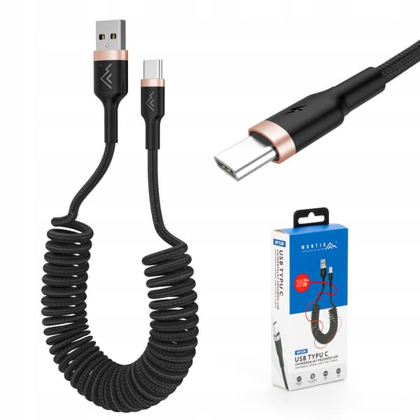 STARK KABEL MED SPIRALFJÄDER USB USB-C FLÄTAD 3A 1,5M FÖR BIL-IP