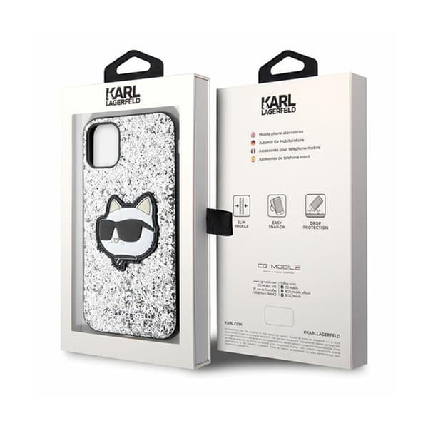 Karl Lagerfeld NFT Glitter Choupette Patch - iPhone 11-skal (Silver)