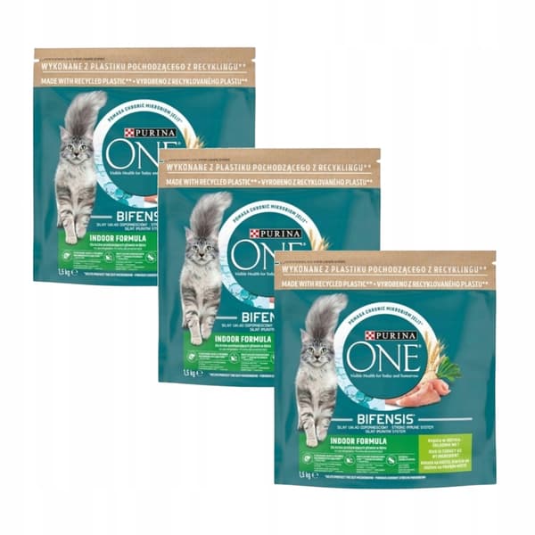 PURINA ONE torrfoder för inomhuskatt med kalkon 3x1,5 kg