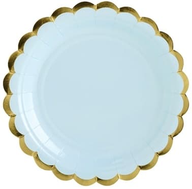 Tallerkener, lyseblå, guldkant, 18 cm, 6 stk.