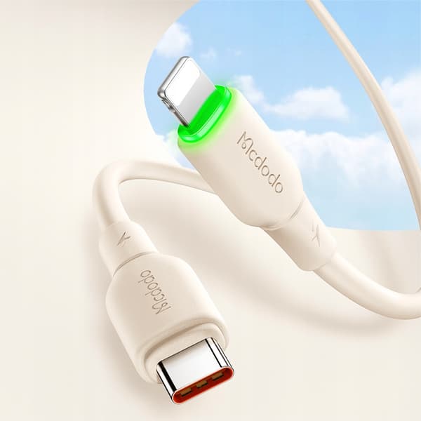 MCDODO Opladerkabel USB-C Lynhurtig Opladning til iPhone 1M LED Beige