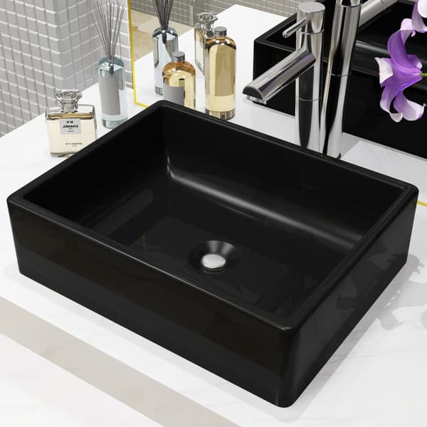 vidaXL keramisk håndvask, rektangulær, 41x30x12 cm, sort