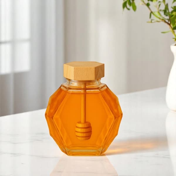 Glashonungsburk MAJA 200 ml Hexagon Träpropp Skopa Present