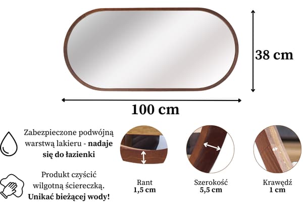 Badrumsspegel LEJA oval trä valnöt 100x38 stilren