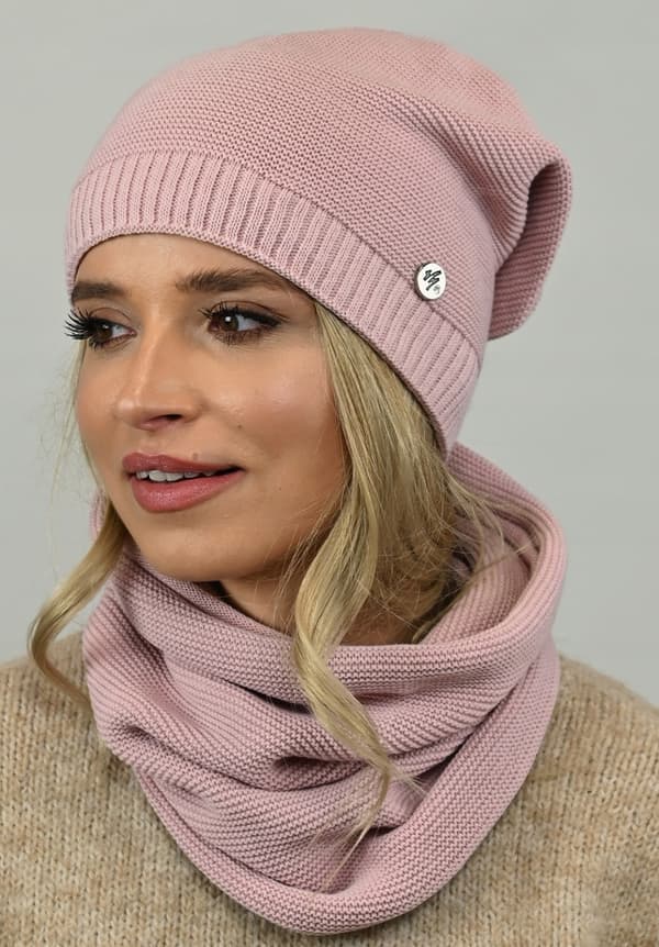 Elegant damesæthue med snood pink B1