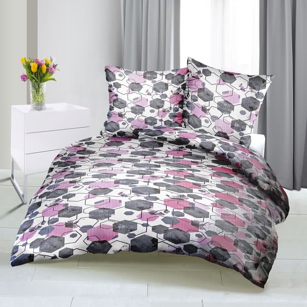Bäddset 160x200 grårosa vit geometri