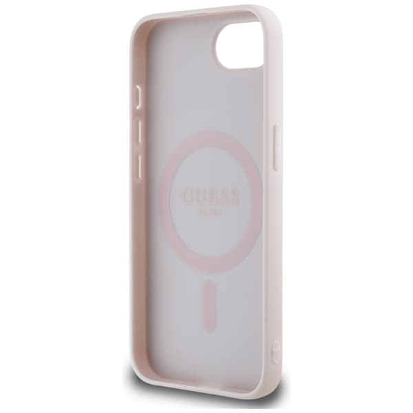 Guess Peony Script Logo MagSafe-cover til iPhone 16e, brunt