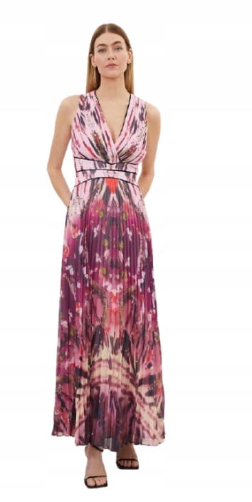 KAREN MILLEN PLESSIERET KJOLE MED STROPPER 34 B1C
