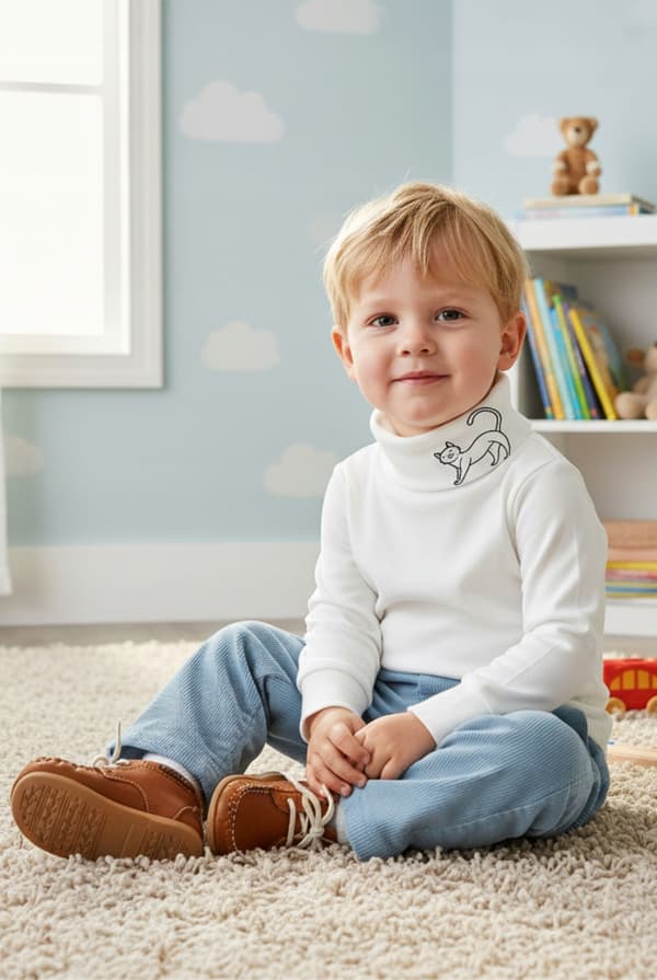 Børne TURTLENECK 92 SWEATSHIRT Børne T-SHIRT ECRU trykt bluse