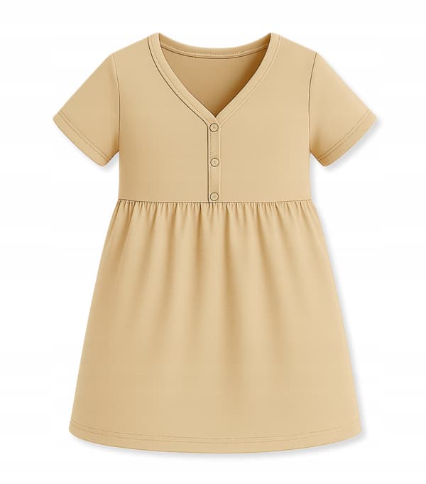 Flickpyjamas med kort ärm och knappar, BEIGE