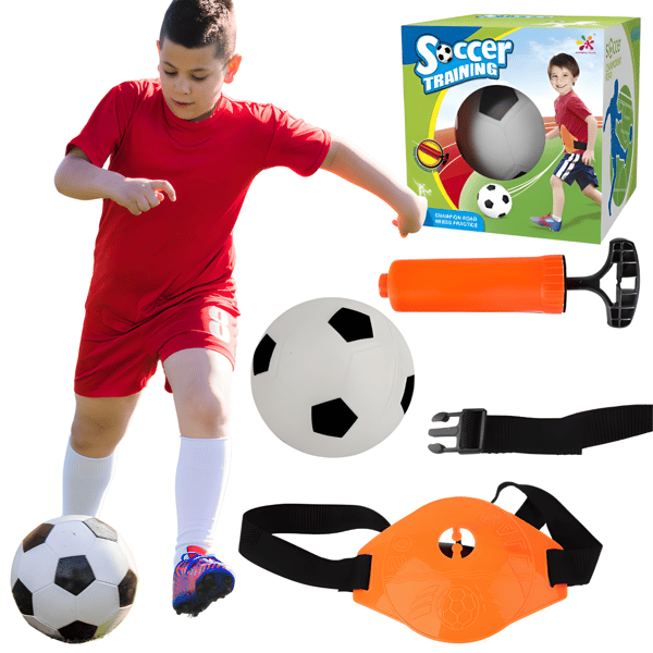 Fotbollsset med gummiband och boll samt pumpfotbollsset
