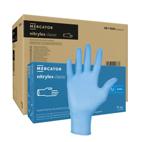 Nitrilhandsker M blå Mercator Nitrylex Classic 100 stk. karton 10-pak