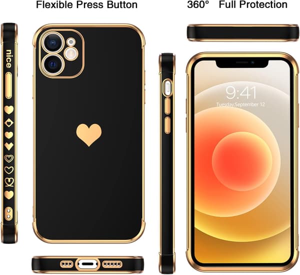 APPLE IPHONE 12 SILIKONE ETUI SORT GULD RAMME HOLDER A2172