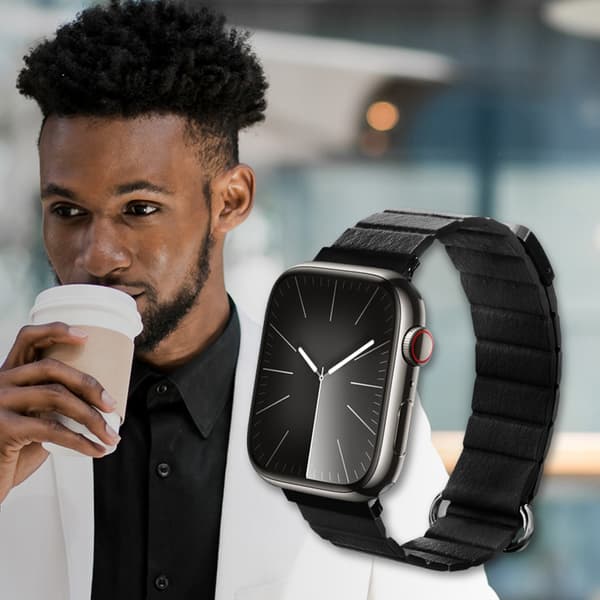 Crong Eclipse - Magnetisk Læderrem til Apple Watch 44/45/46/49 mm (Sort)