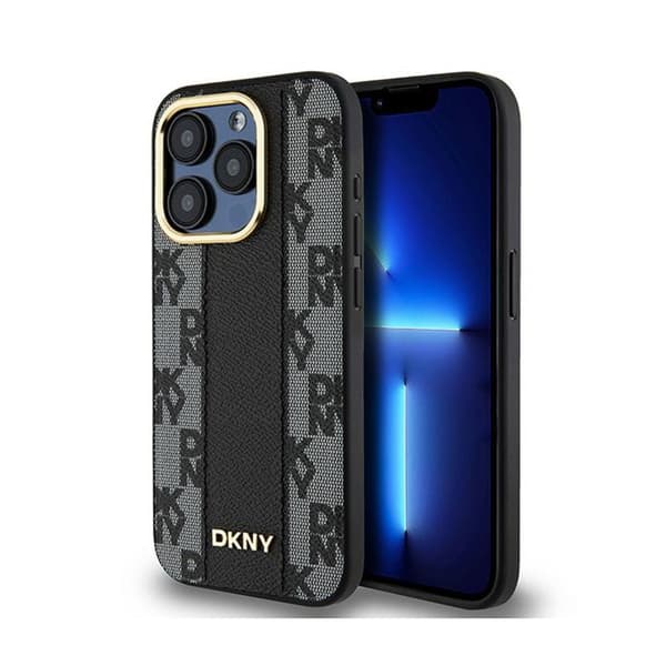 DKNY Læder MagSafe med Ternet Monomønster - iPhone 15 Pro Max Etui (Sort)