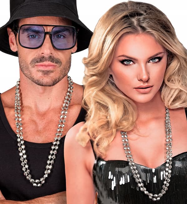 Set med halsband discopärlor 80-talsfest karneval diskopärlor 2st.