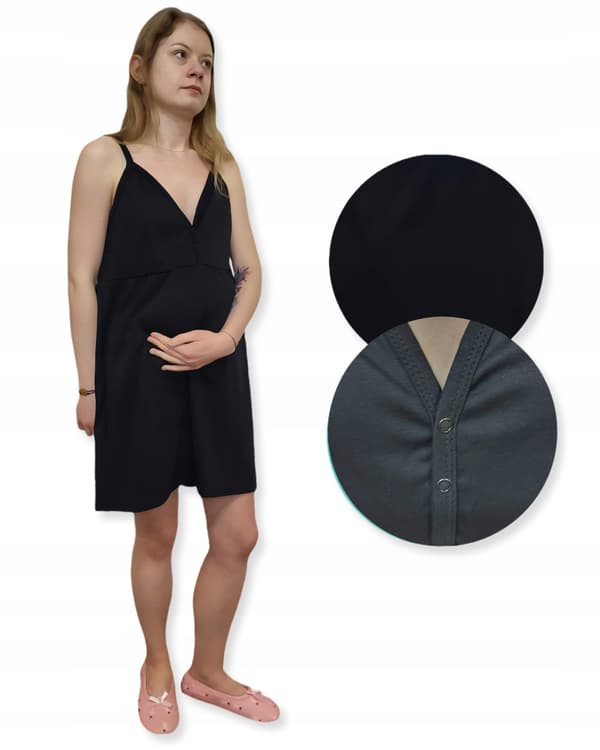 graviditetsbluse til amning 100% bomuld med stropper størrelse 3XL sort
