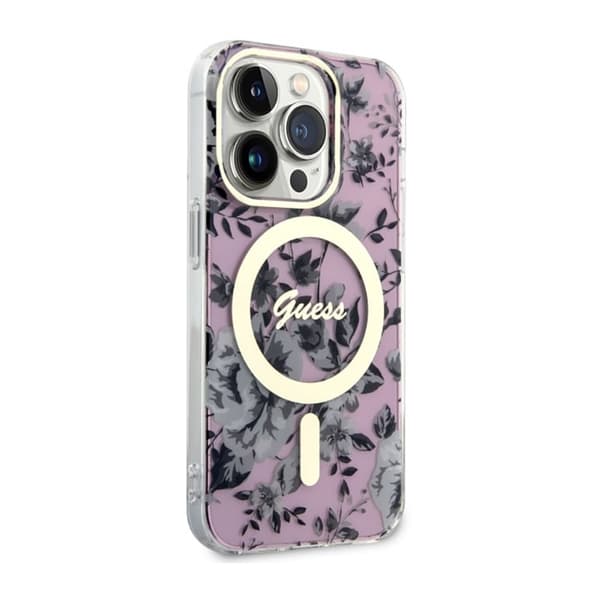 Guess Flower MagSafe - iPhone 14 Pro -kotelo (vaaleanpunainen)