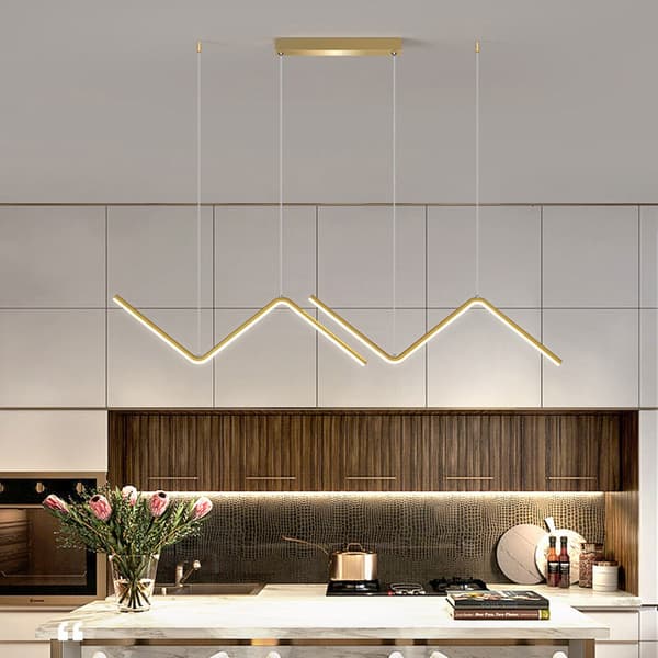 Zigzag-guld loftspendellampe med integreret LED, moderne, til køkkenø