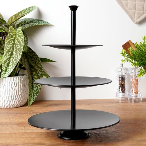 Serveringsfat metall svart 3-tårig 36,5 cm