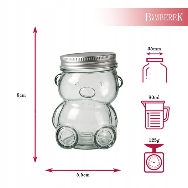 Bamseglas 80ml 4 stk. Dekorative glaskrukker til gaver, honning, slik