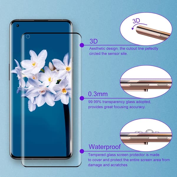 2x Hærdet glas til Oneplus 9 Pro, sort, afrundet ramme, holdbar