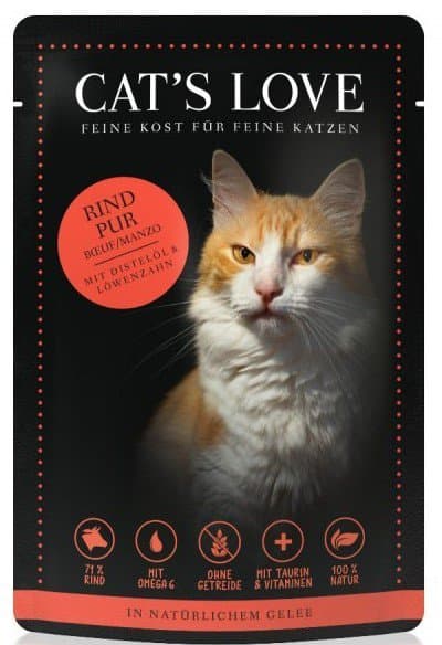 CAT'S LOVE | Kattefoder i naturlig gelé | 85 g pose - Voksen | Oksekød 85 g