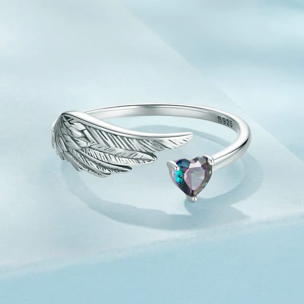 Sølv universal ring ANGEL WING og hjerte sølv 925