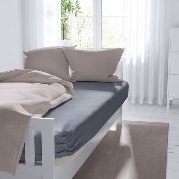 Ensfärgat lakan Lyx - grå 180x200 med elastisk