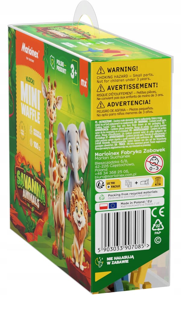 Marioinex WAFFLE mini Savanndjursklossar, 100 bitar inklusive 16 djur