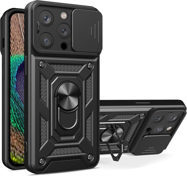 ARMORED ETUI TIL APPLE IPHONE 14 PRO SORT KAMERABESKYTTELSE MED RING