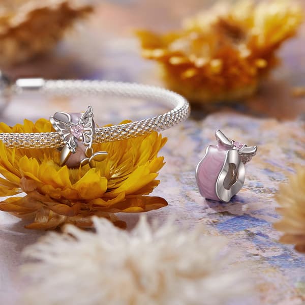 Pink sommerfugleprop charm armbånd prop sølv 925
