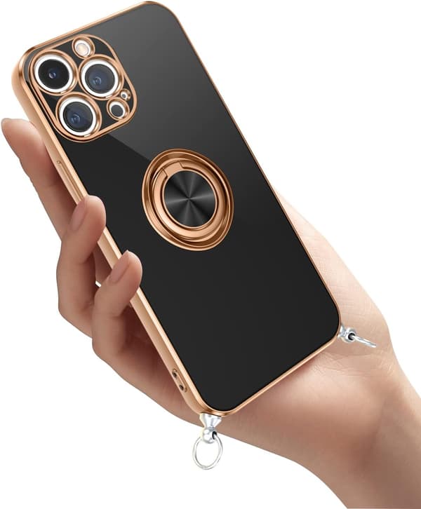 Apple iPhone 12 Pro Max -kotelo, musta, kiinteällä selkänauhalla
