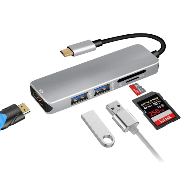Hub USB-C 3.1 Konverter 2x USB 3.0 HDMI micro SD Kortlæser Adapter