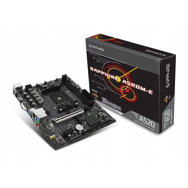 Sapphire A520M-E moderkort, Micro ATX, svart, AM4, 64 GB