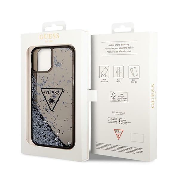 Guess Liquid Glitter Triangle Logo Cover - iPhone 14 Plus Cover (Sort)