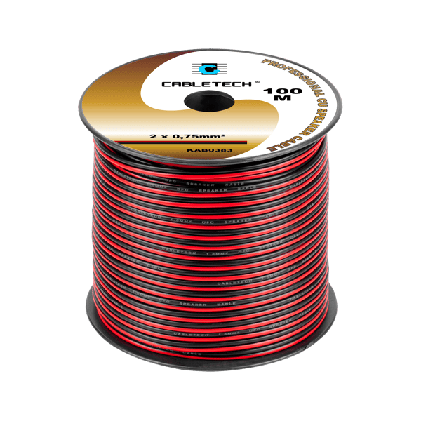 Højttalerkabel 0,75mm Cu sort-rød 100m Cabletech