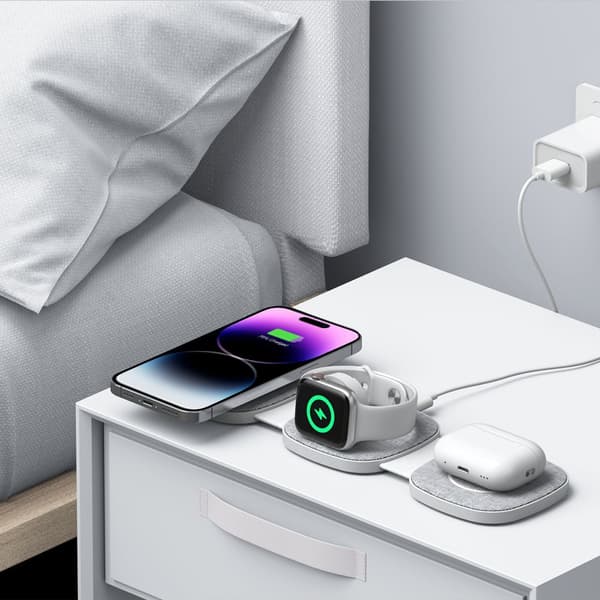 TECH-PROTECT QI15W-A32 3-i-1 magnetisk Magsafe trådløs oplader grå