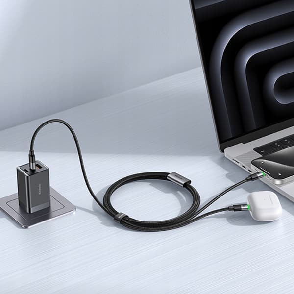 MCDODO USB-C-KABEL 2-I-1 SNABBLADDNING FÖR IPHONE MACBOOK LED 100W 2M