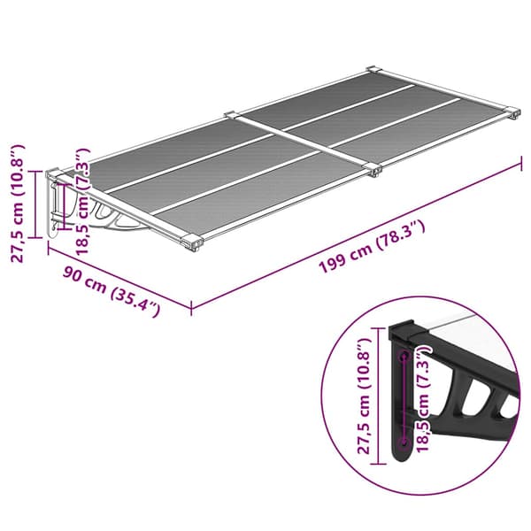 vidaXL dørmarkise sort og transparent 199x90 cm polycarbonat